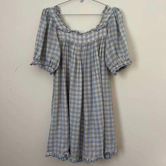 DÔEN Frede Meadowlark Plaid Babydoll Short Mini Dress Size M - Picture 6 of 13